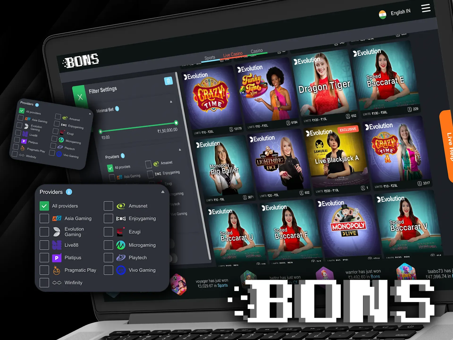 Bons casino works with a well-known game developers.