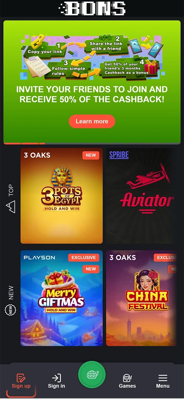 Go to the official Bons Casino website by clicking the link.