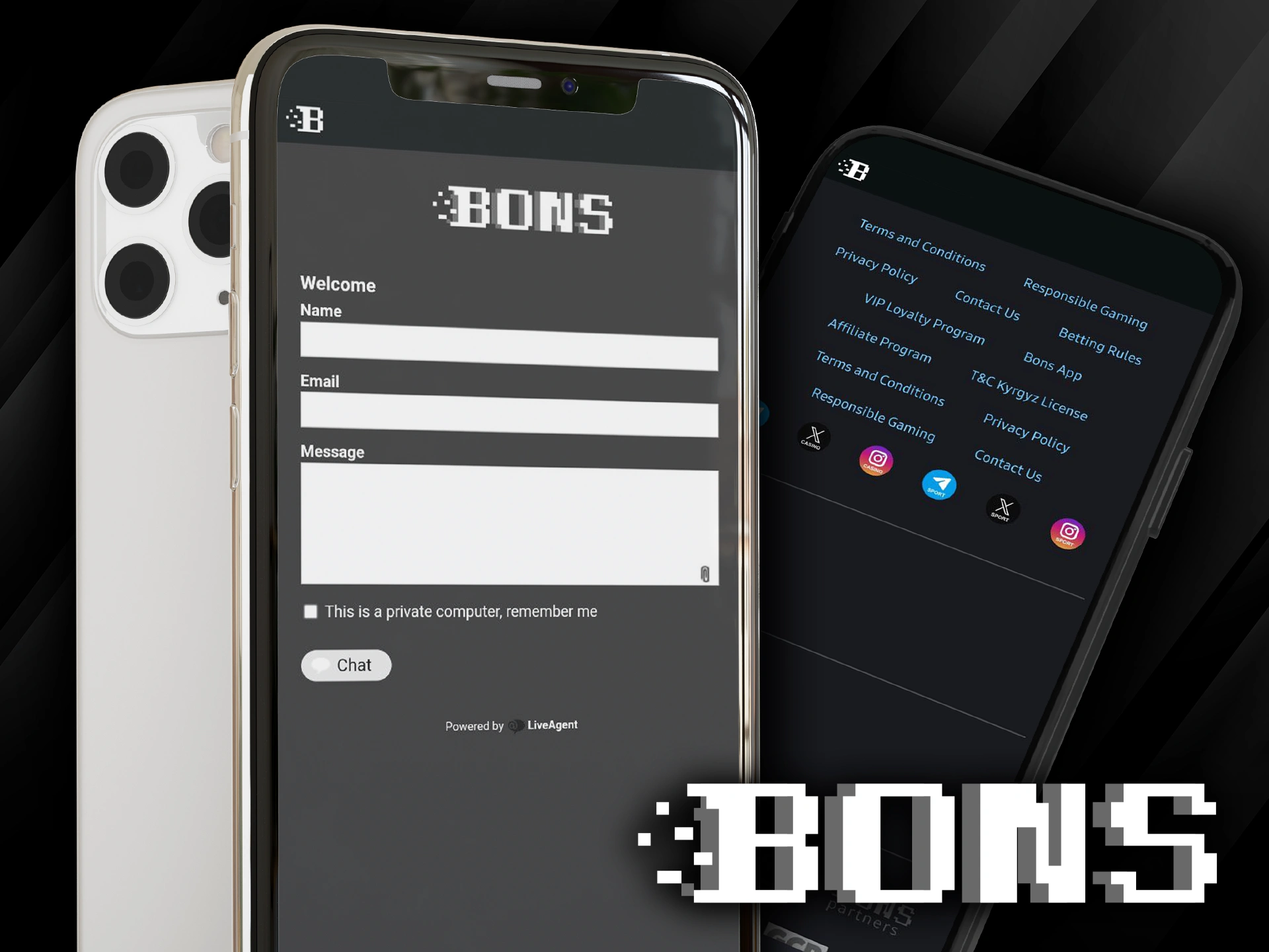 Clients can contact support in several ways through the Bons app.