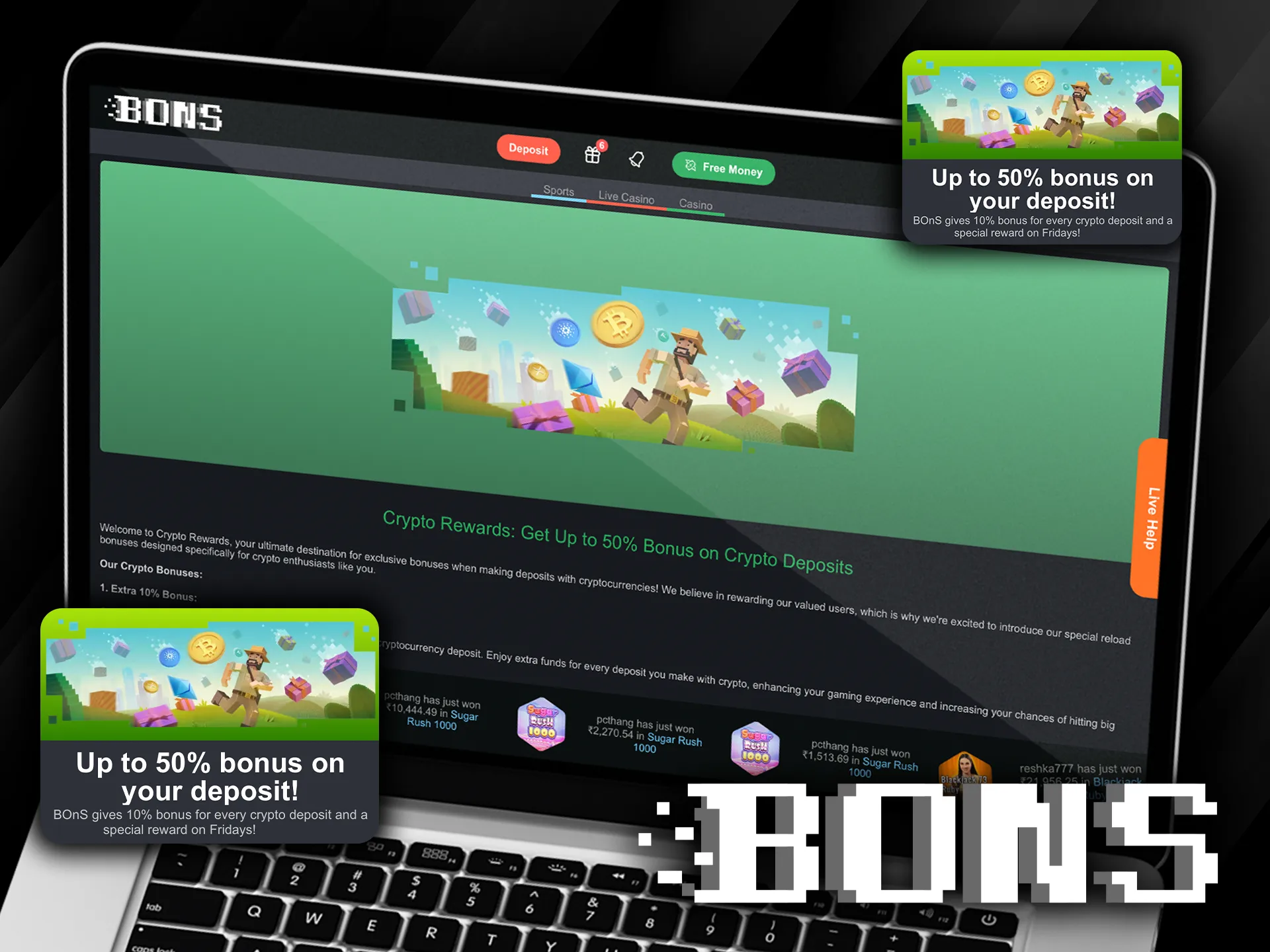 How to claim Bons bonus of 50% on the first deposit.