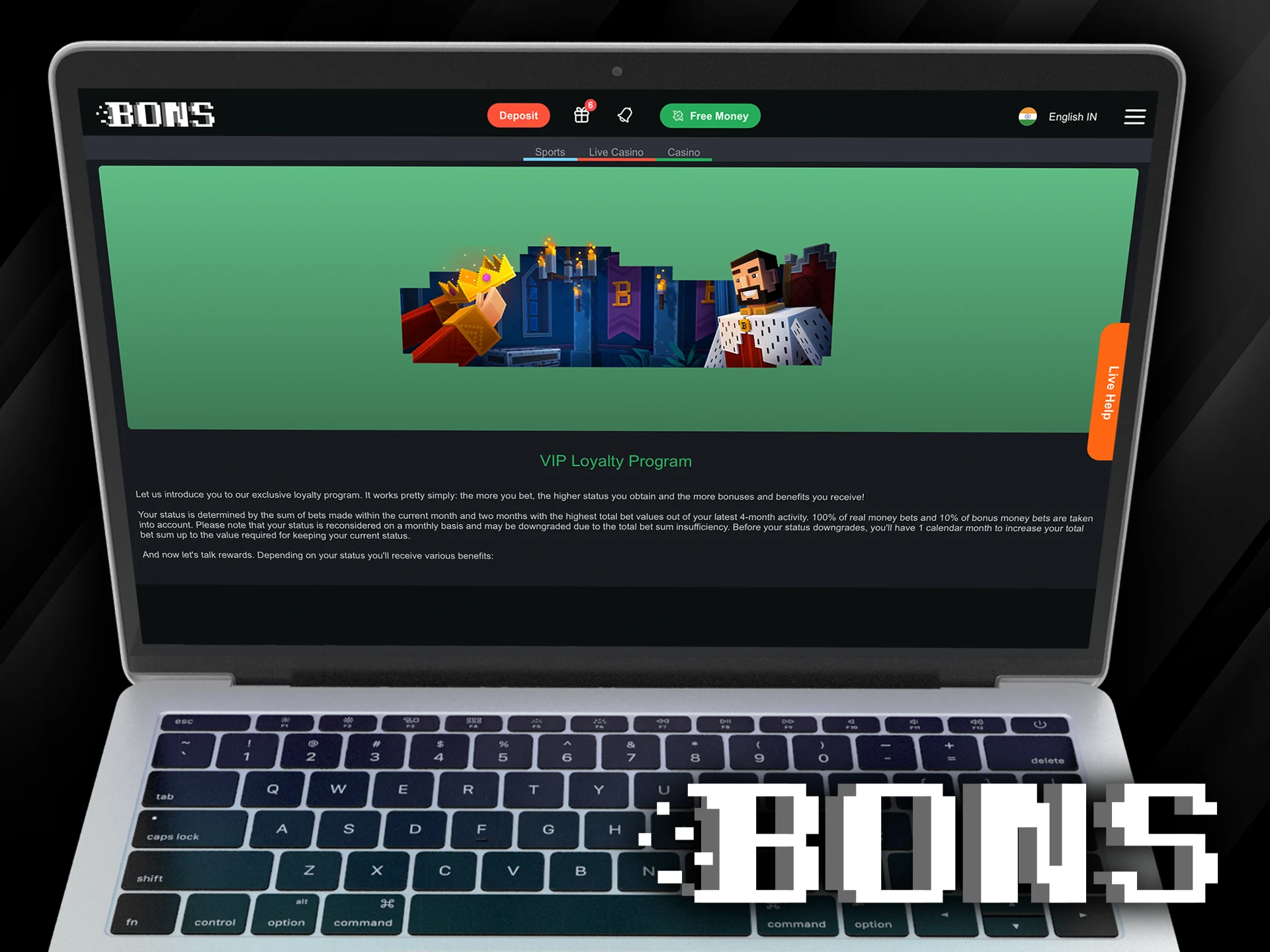 Bons VIP Program rewards players based on betting activity.