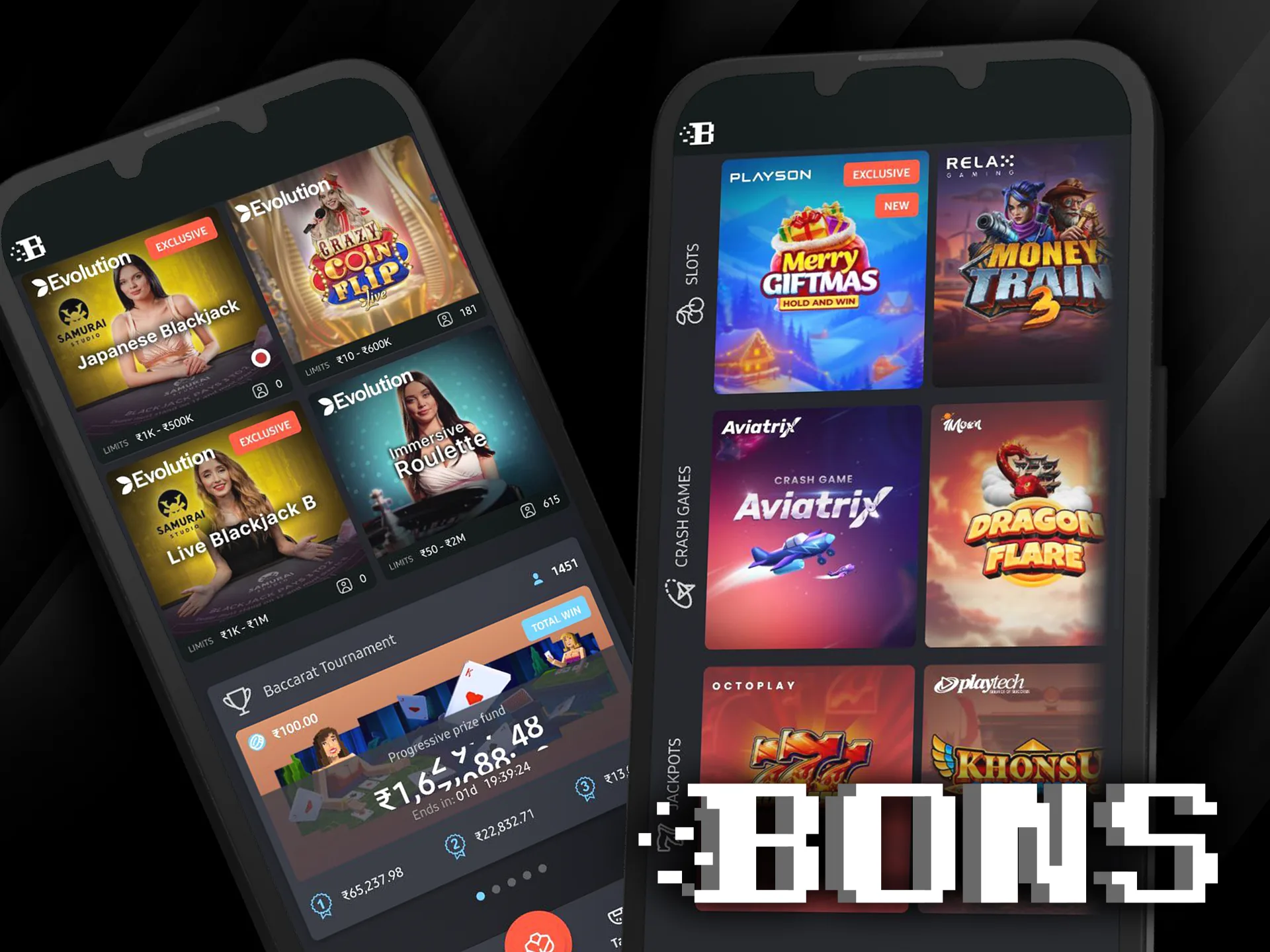 Install the Bons mobile app to play casino games anytime.