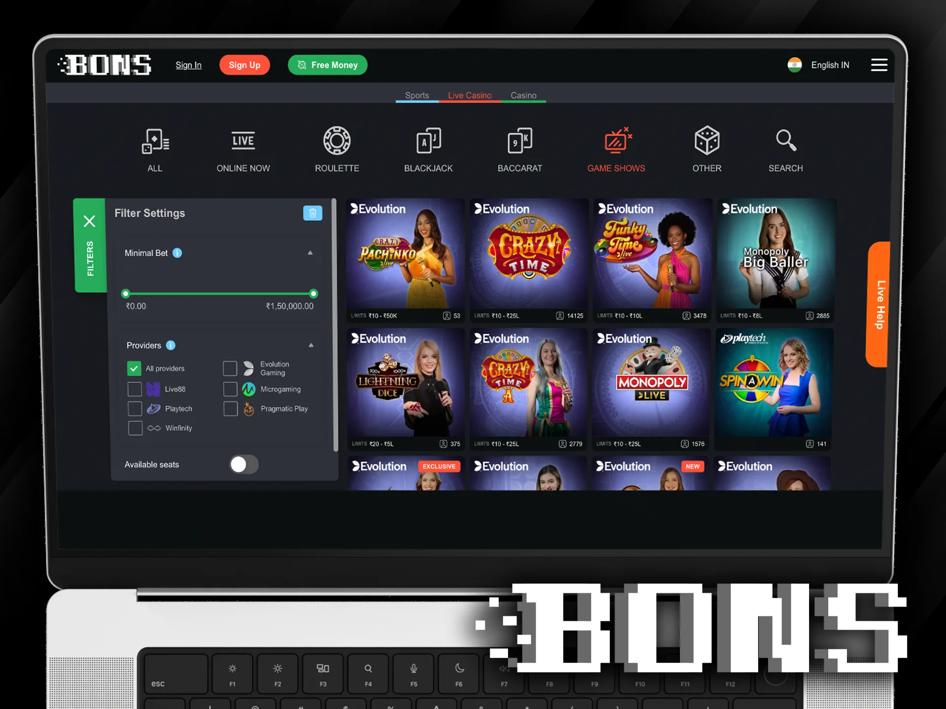 Live game shows at Bons Casino add a fun twist to traditional games.