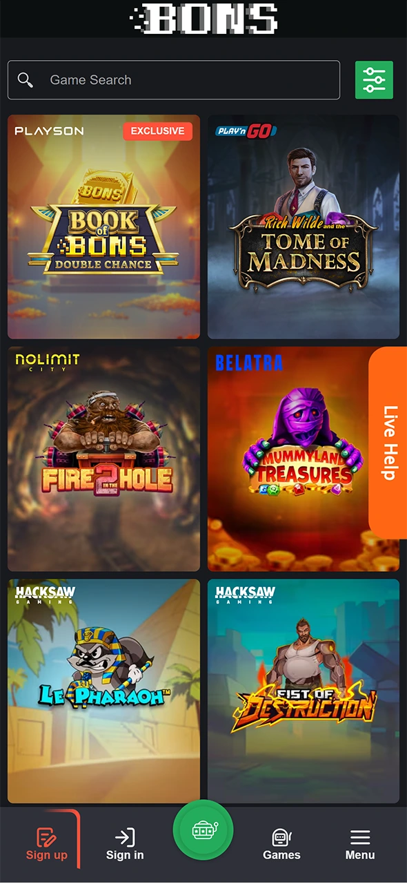 Browse the game library and choose the preferred one at Bons.