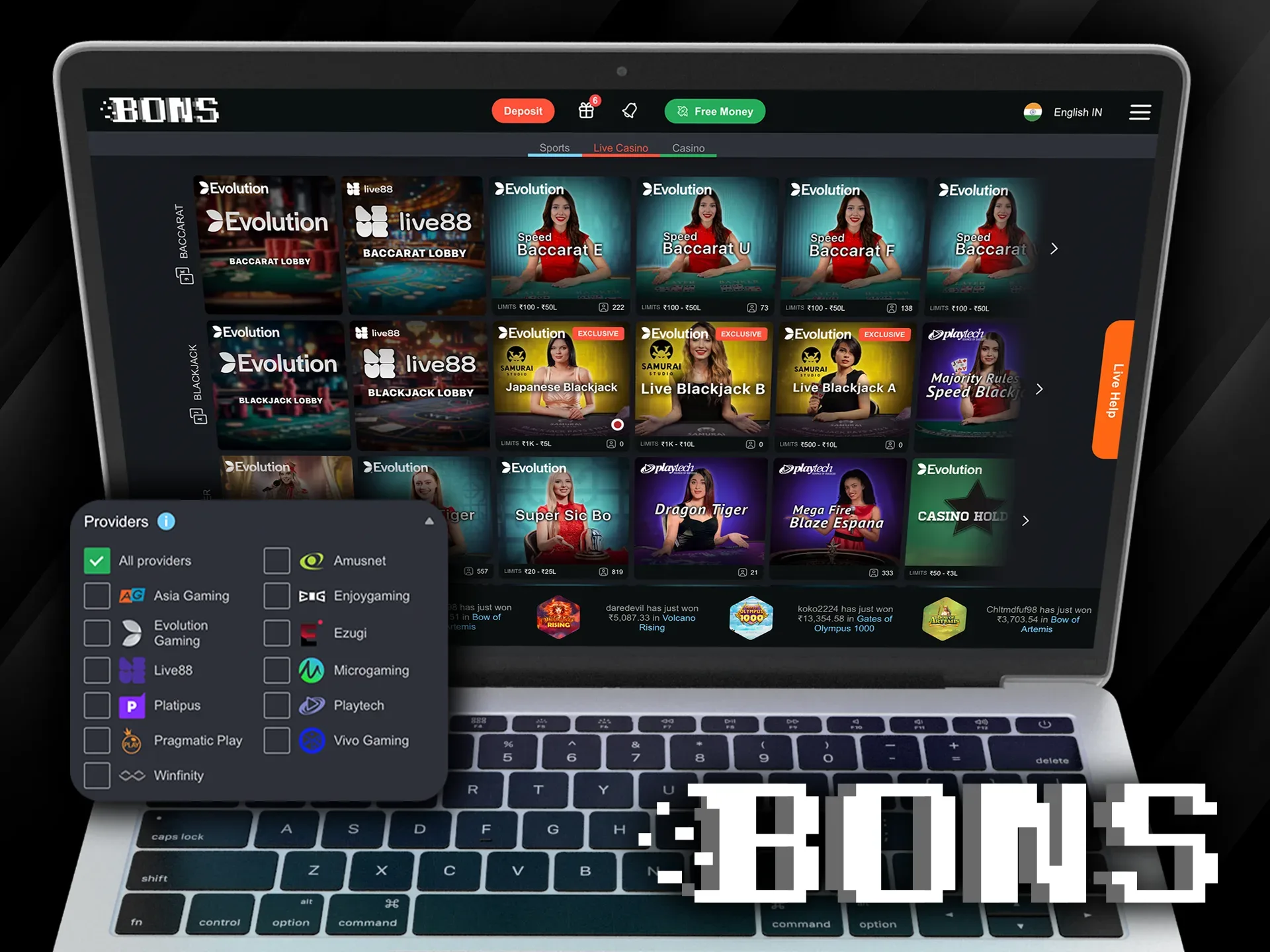 Bons Casino has games from many well-known providers.