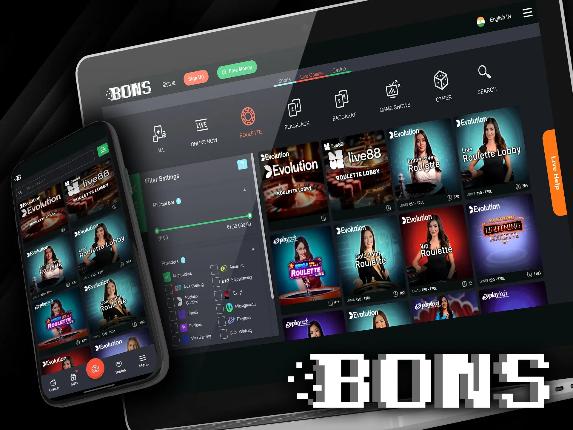 Experience the atmosphere of a live casino with Live Roulette at Bons.