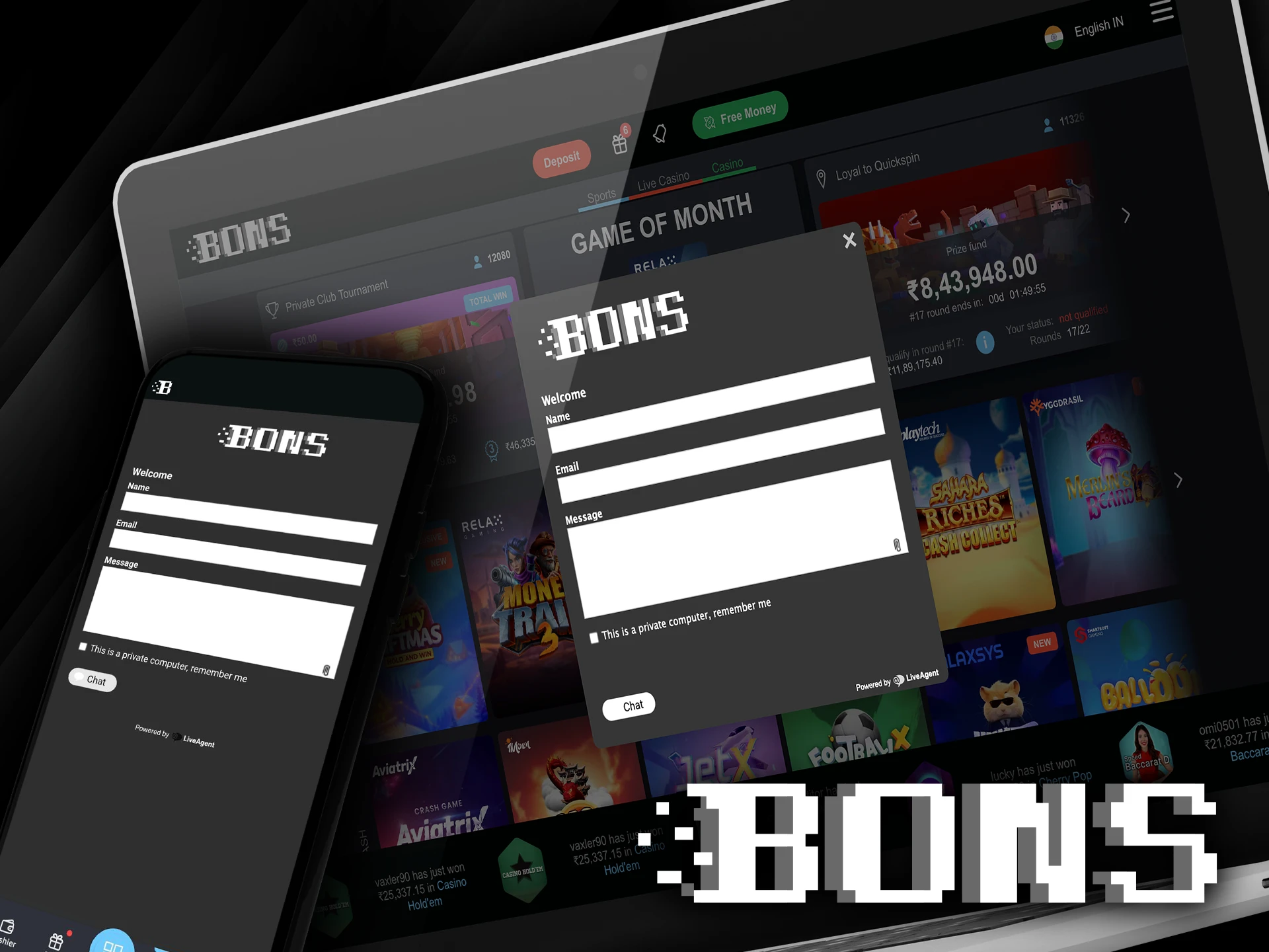 Players can contact the Bons support team via email.