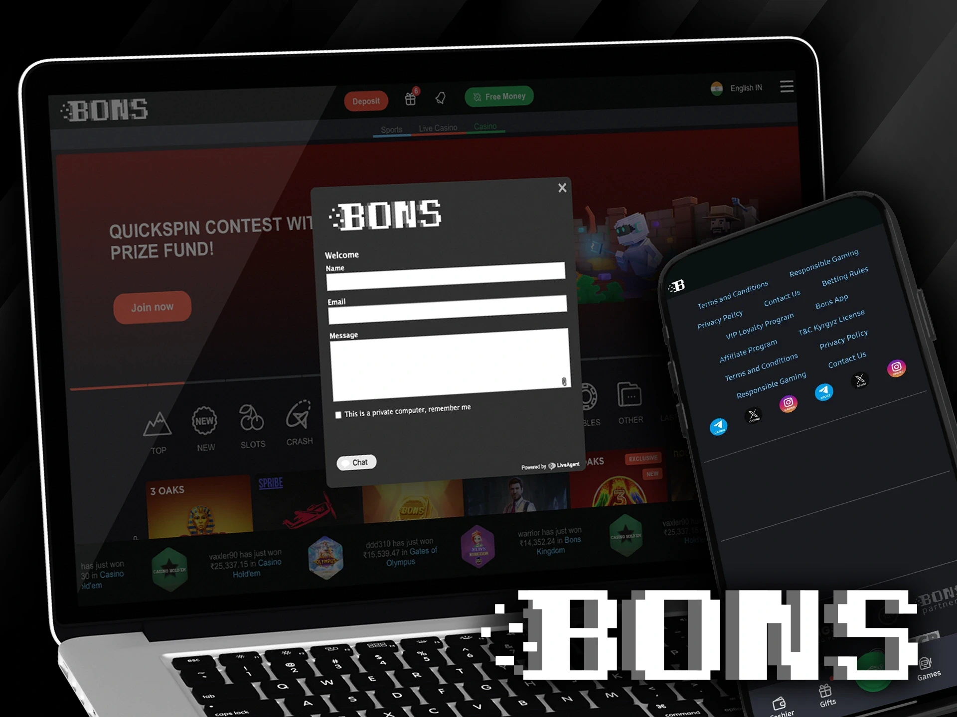 Bons has several methods for customers to get support.