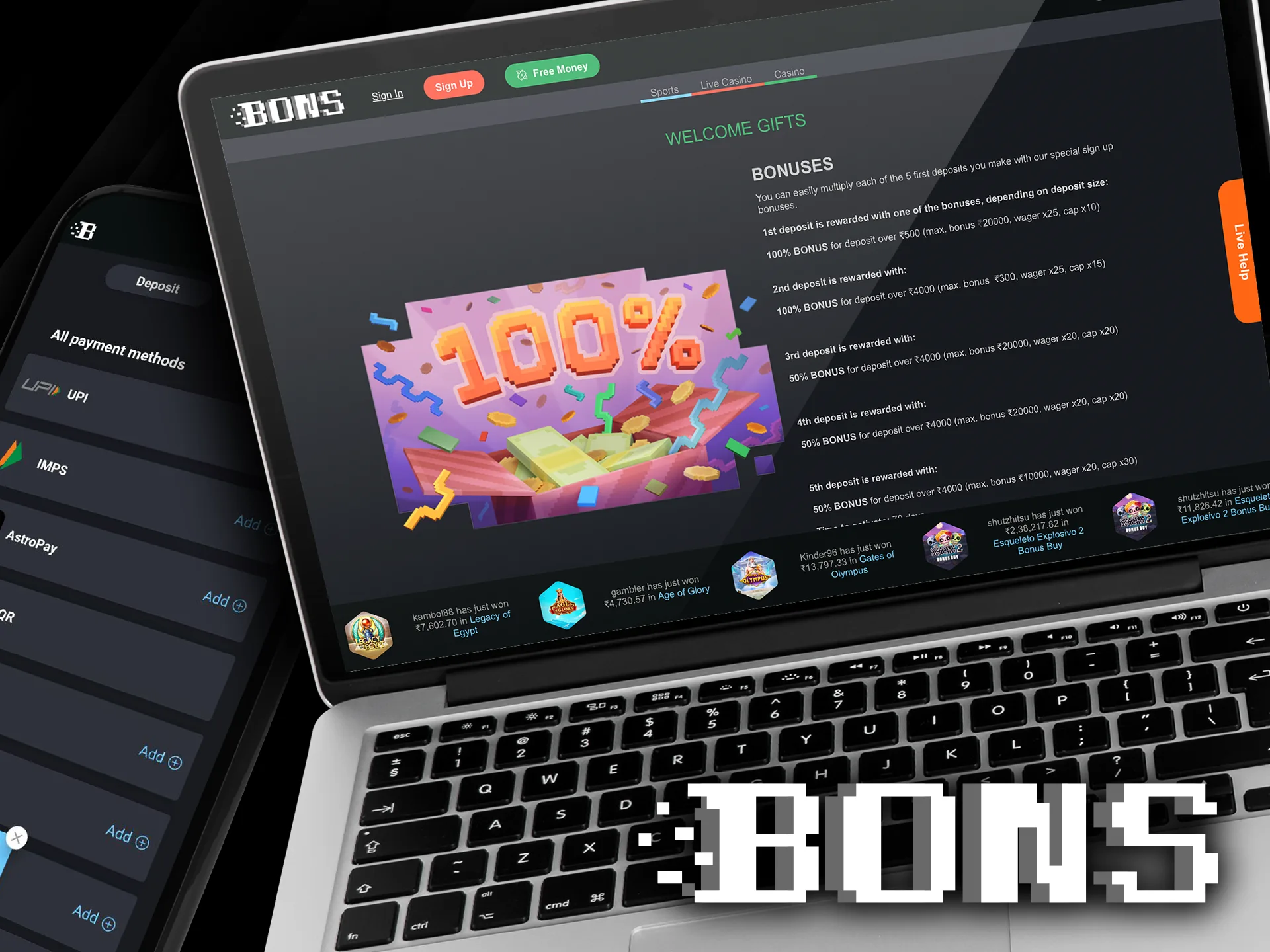 After signing up, players can receive Bons welcome bonus.