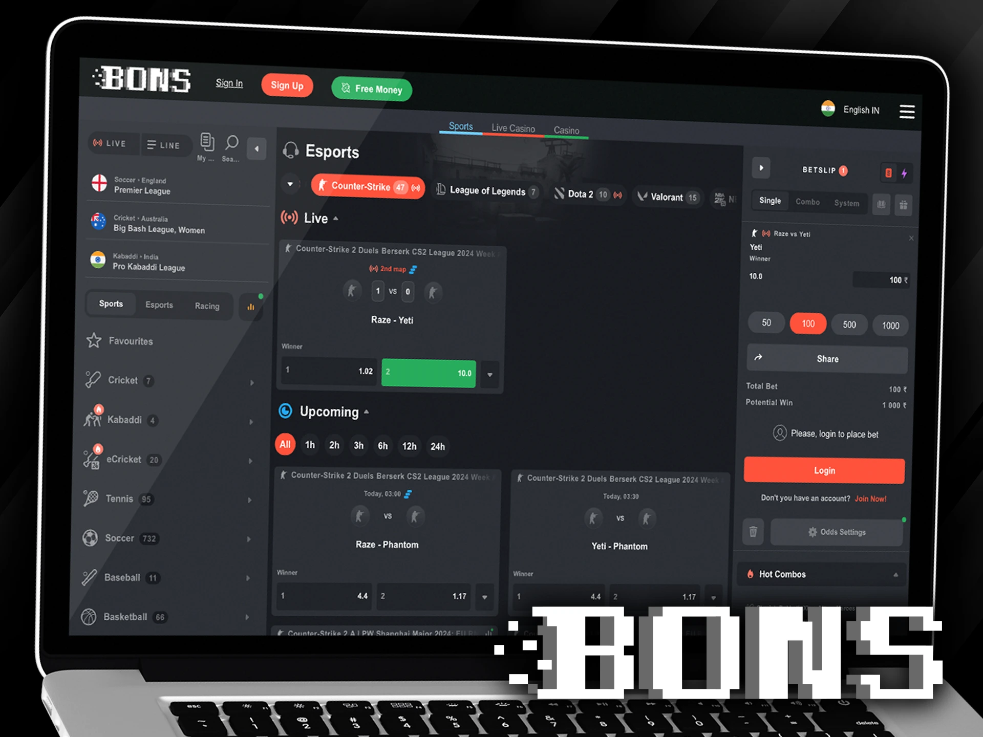 Place your bets on Counter-Strike 2 tournaments on the Bons platform.