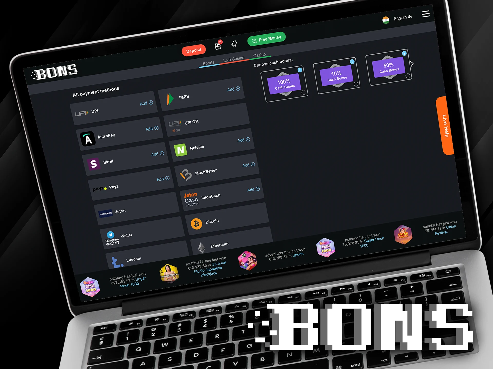 Players at Bons can choose from the different deposit methods.