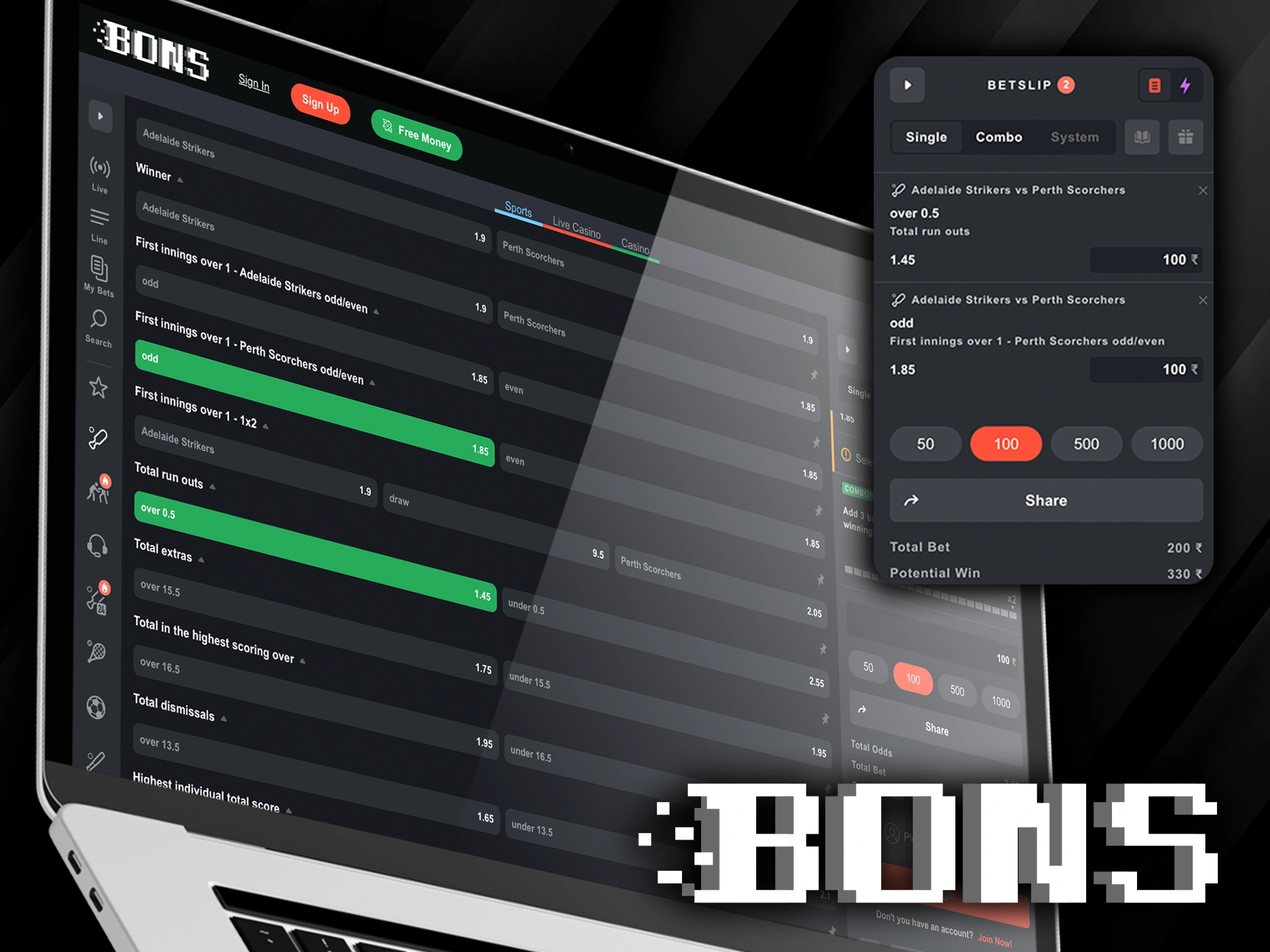 Here are the main types of bets available at Bons website.