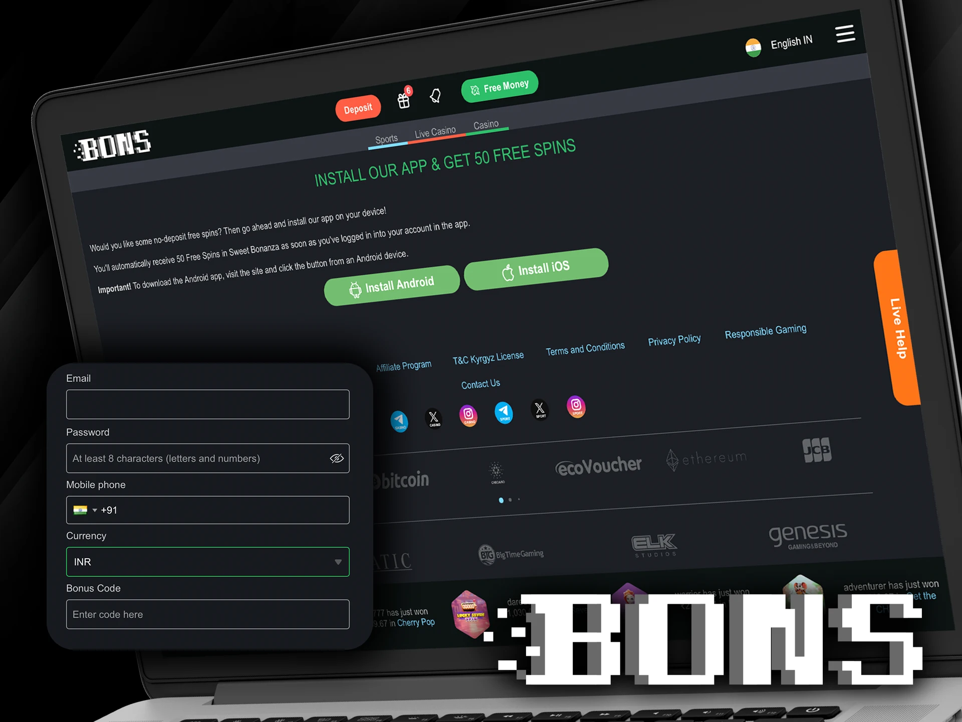 Here are the important conditions of using the Bons no deposit bonus code.