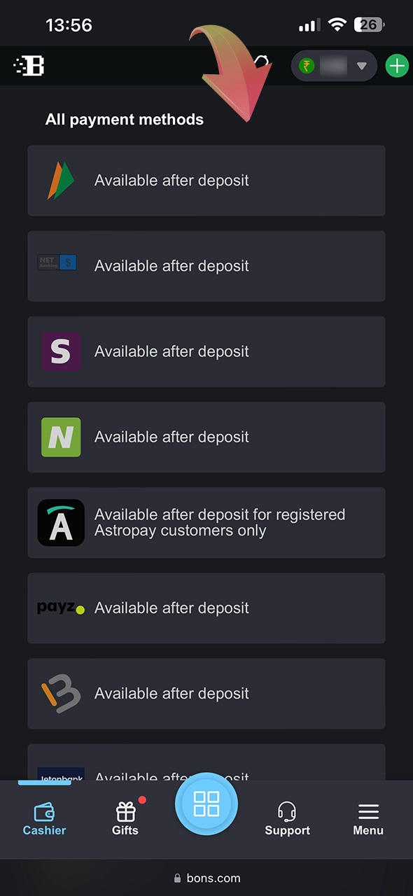 Pick one of the available Bons withdrawal methods.