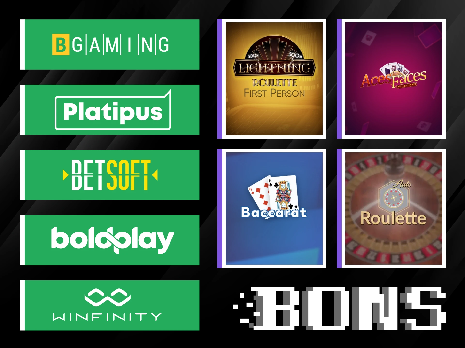 Enjoy table games from trusted providers on the Bons website.