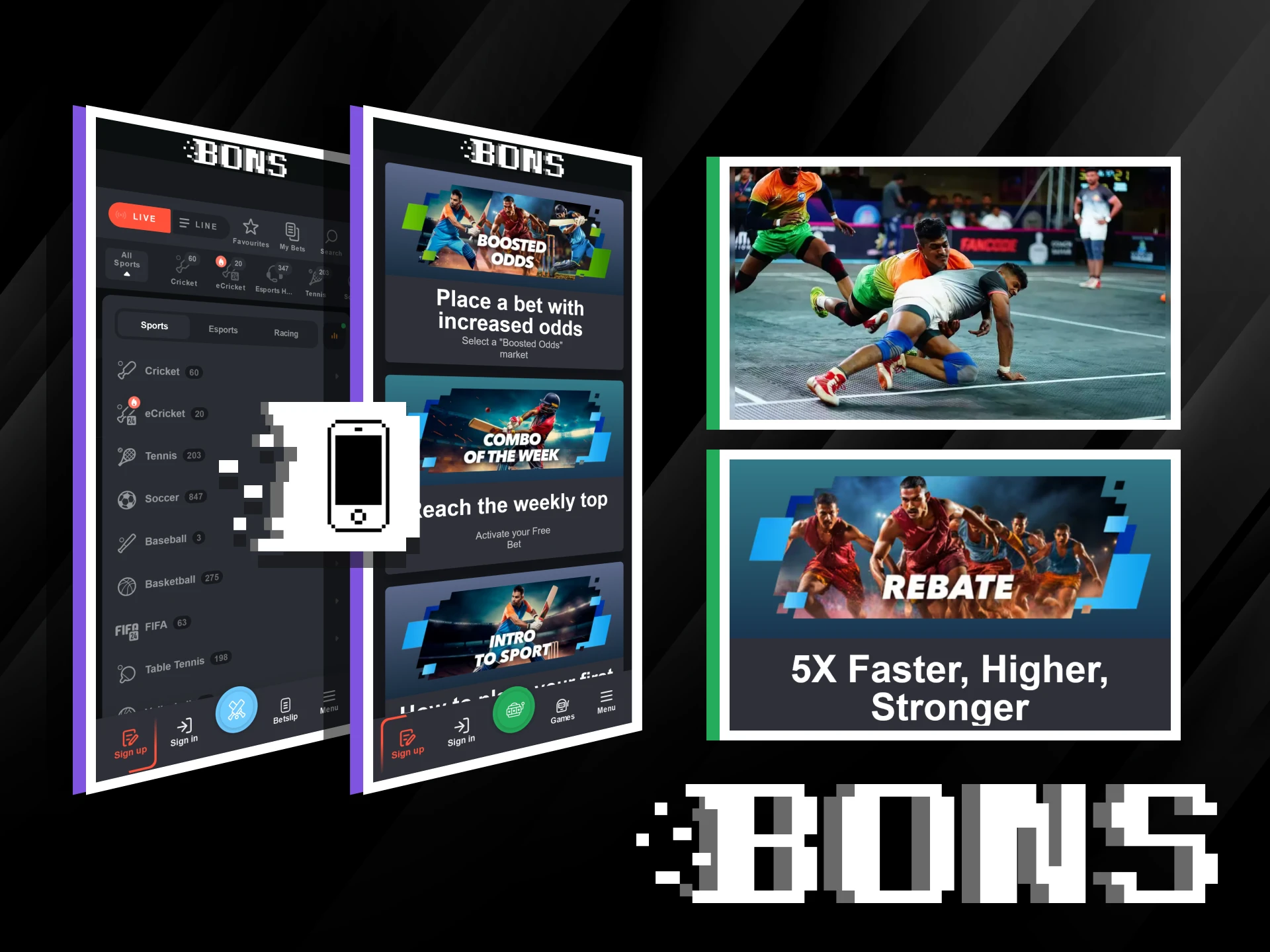 Bet on kabaddi easily via the Bons mobile app.