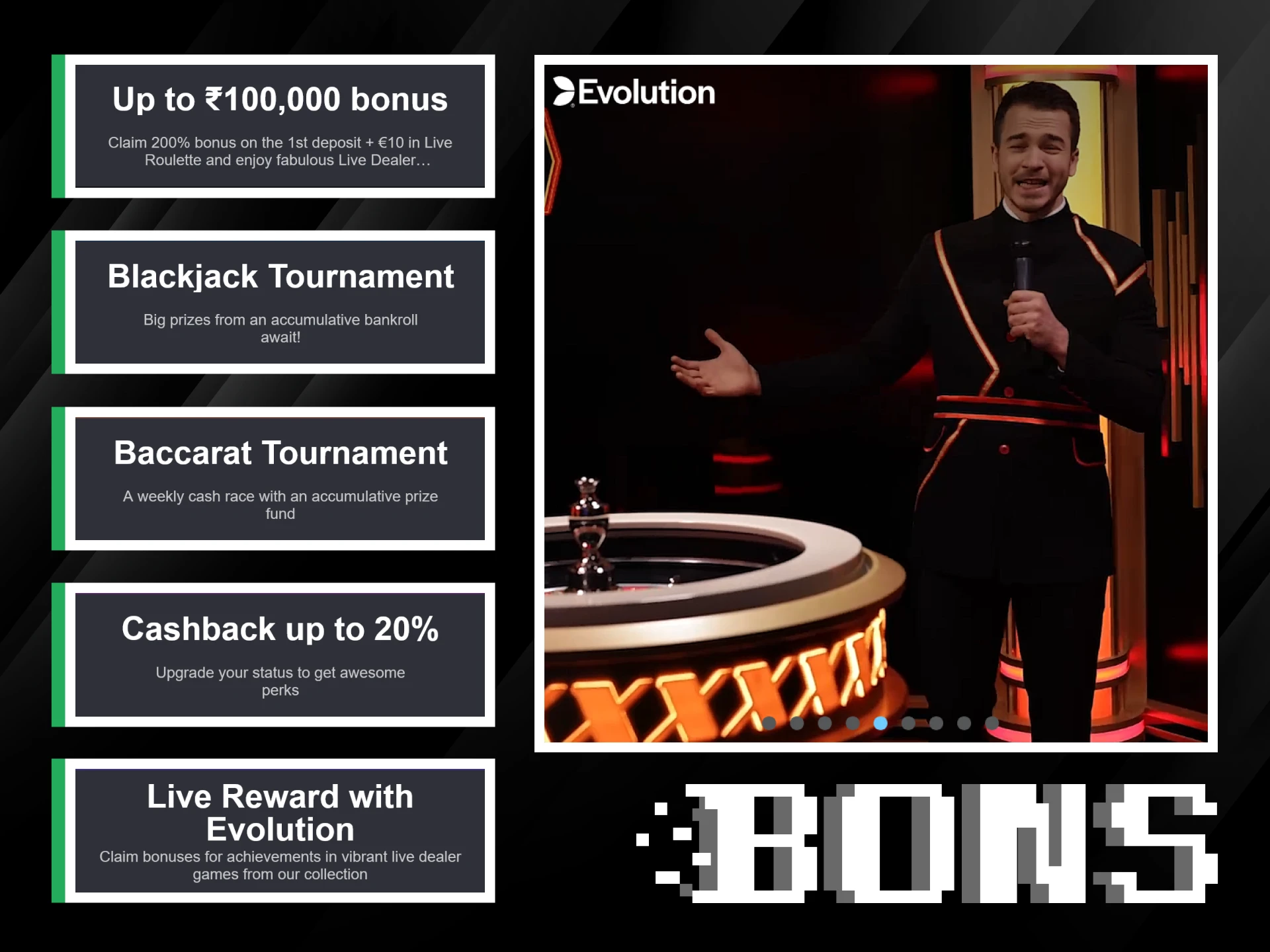 Enjoy generous bonuses for live casino games at Bons.