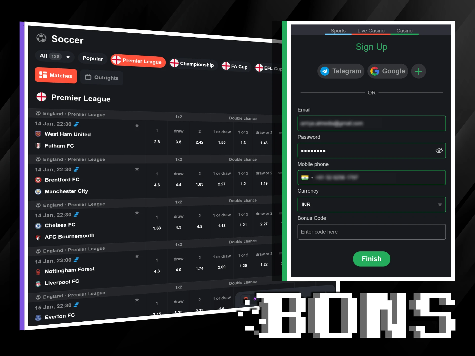 Sign up at Bons and start your soccer betting journey.