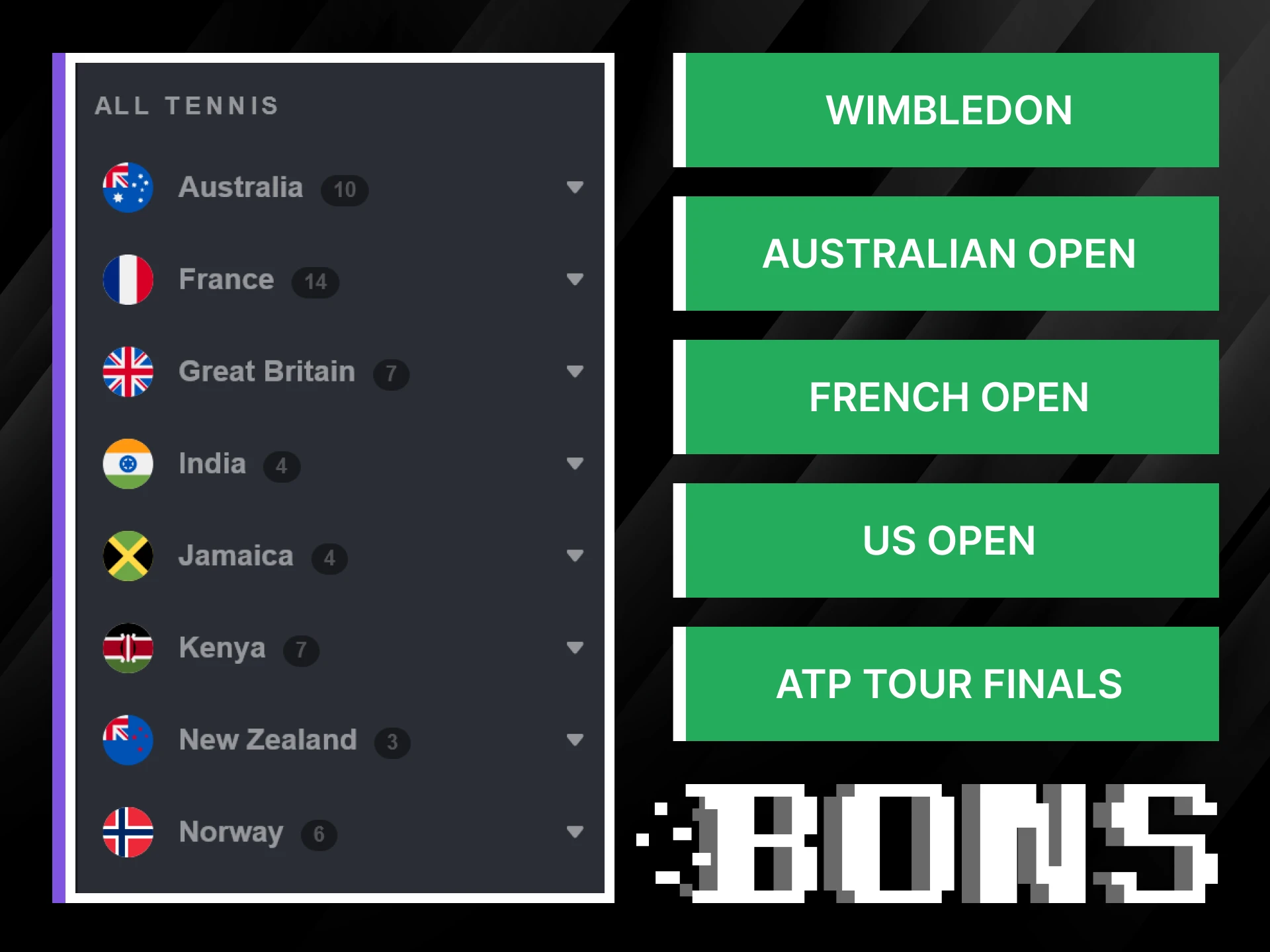 Bet on the world's best tennis events with Bons.