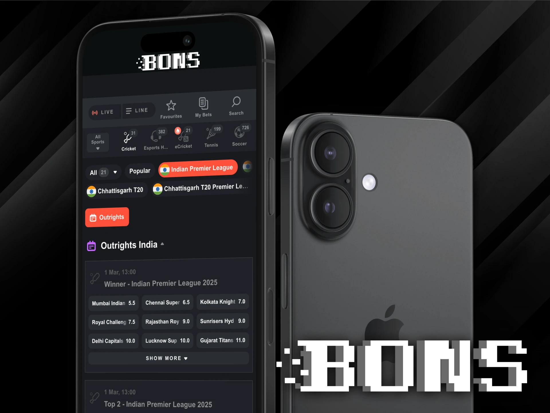 You can use Bons app available for Android and iOS for IPL 2025 betting.