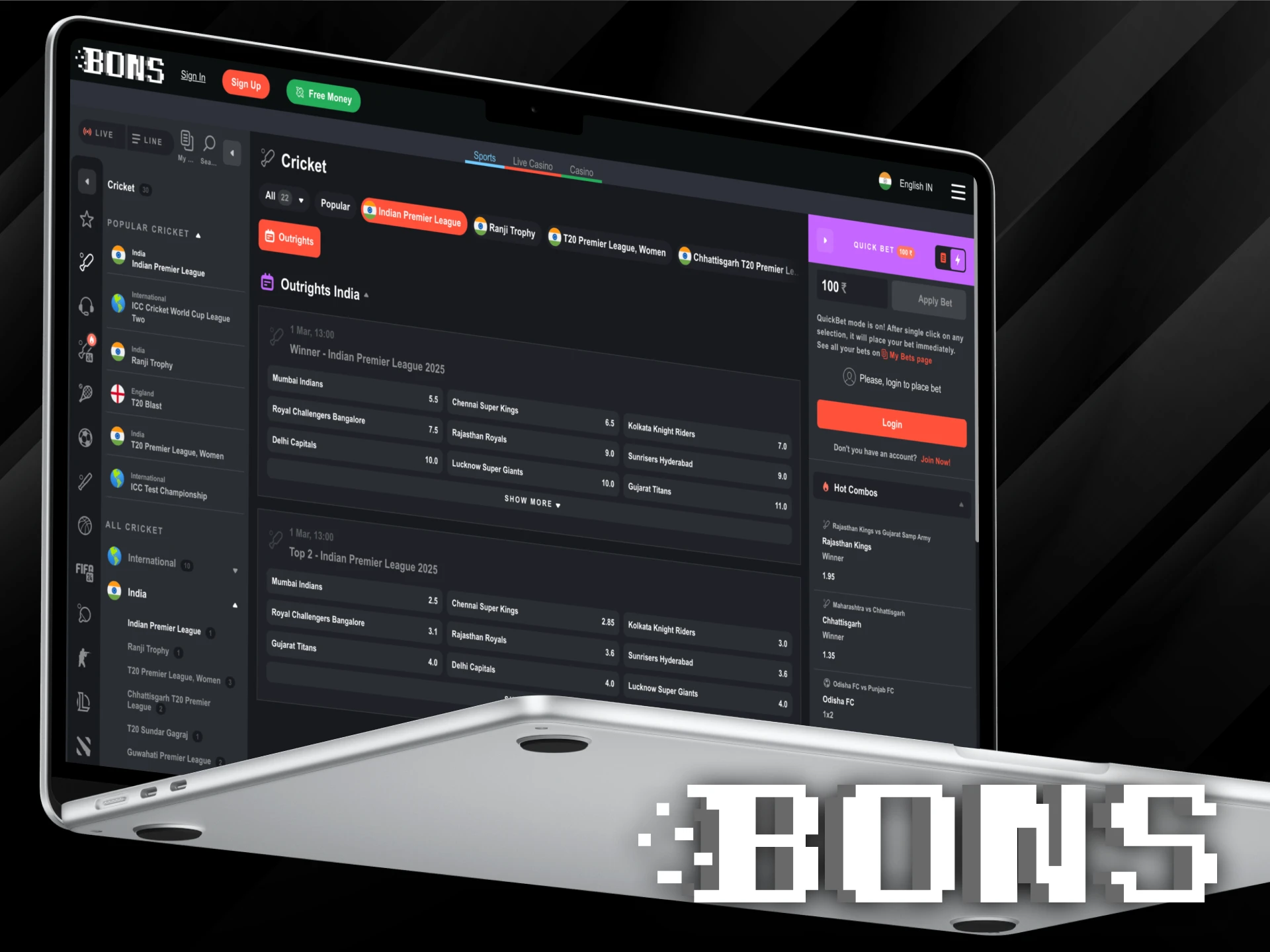Bet on IPL matches online with Bons betting platform.