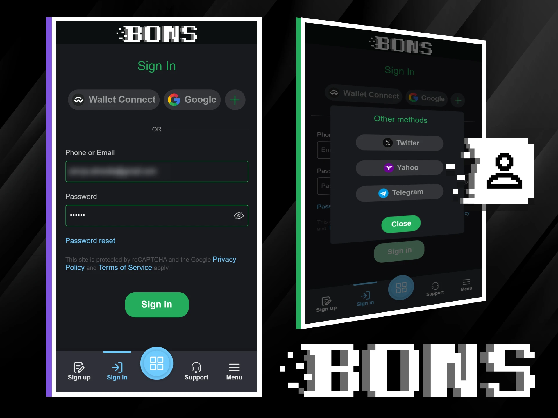 Access your account in the Bons casino app.